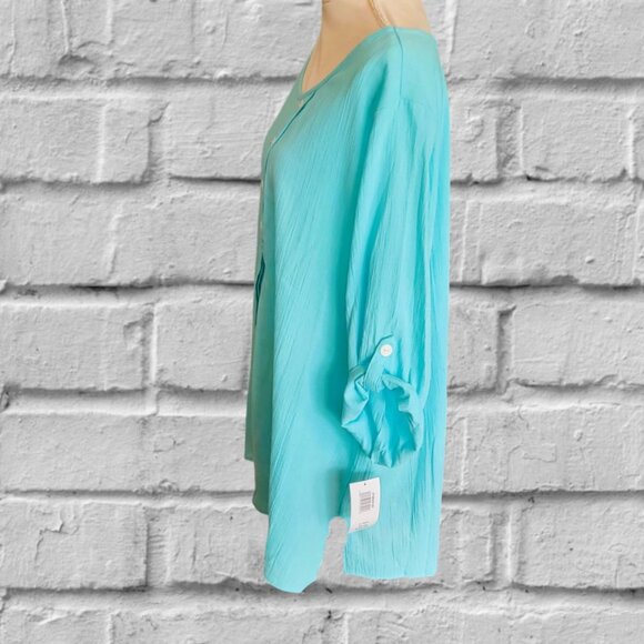 NWT BonWorth 3/4 Sleeve Turquoise Asymmetrical Tunic Casual Top in Size XL - Picture 3 of 4